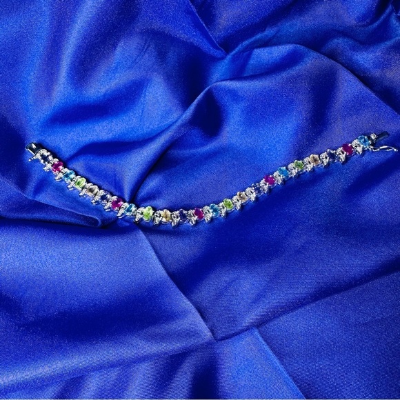Sterling Silver Multi-Gemstone Tennis Bracelet – Oval Cut Sparkle, 7.5" - Picture 9 of 13